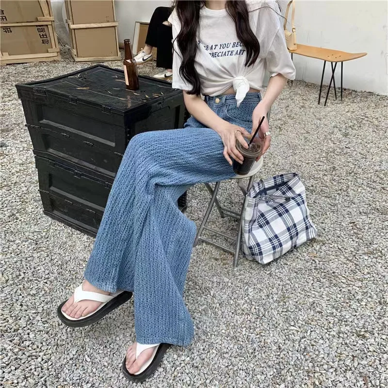 Джинсы-бойфренды женские с принтом Луны прямые брюки из денима завышенной талией