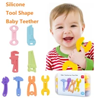 4pcs baby silicone teether exercise chewing ability tools shape style teething toys safe health hammer wrench vice saw box bag