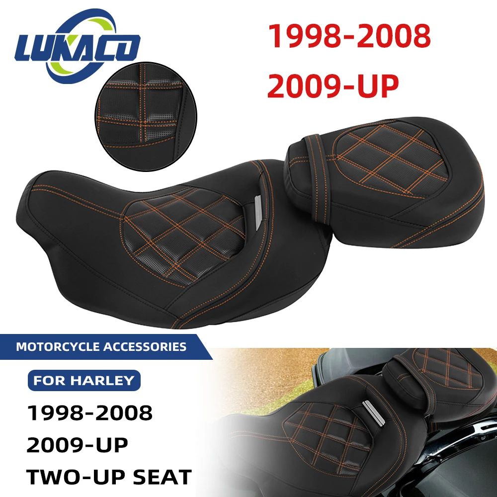 Мотоциклетное низкопрофильное кожаное сиденье для водителя и пассажира из двух