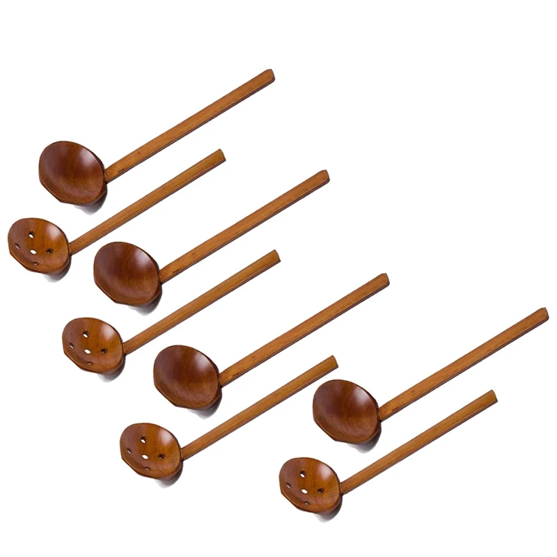 

8.5 Inches Handcrafted Wooden Soup Spoon Ramen Ladle Strainer, Wooden Hot Pot Spoon Strainer Kitchen Tool Set Of 8