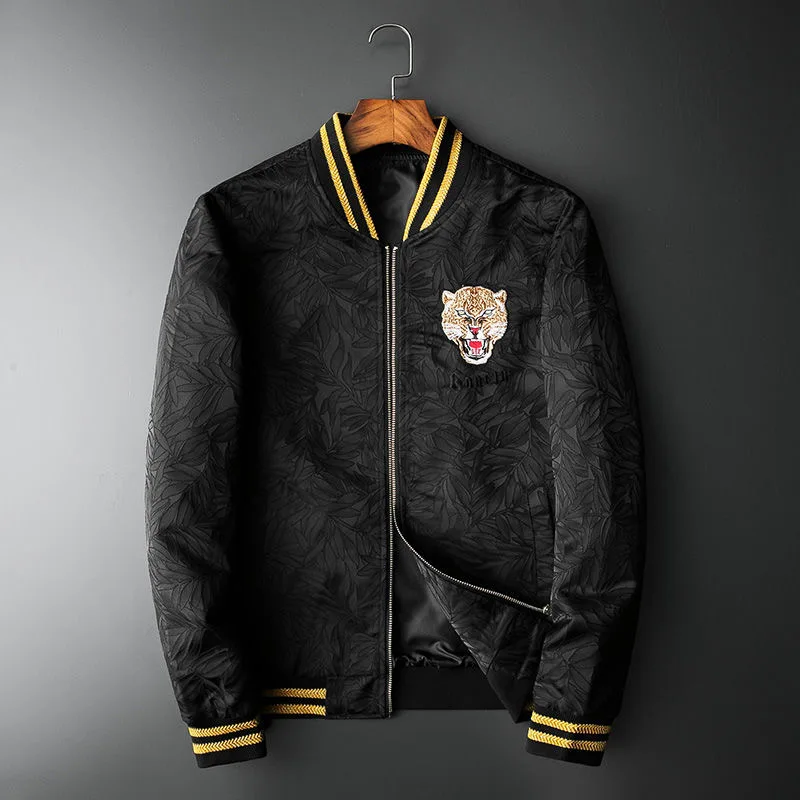 

Мужская жаккардовая куртка, Повседневная модная жаккардовая куртка с отложным воротником и вышивкой, верхняя одежда для осени