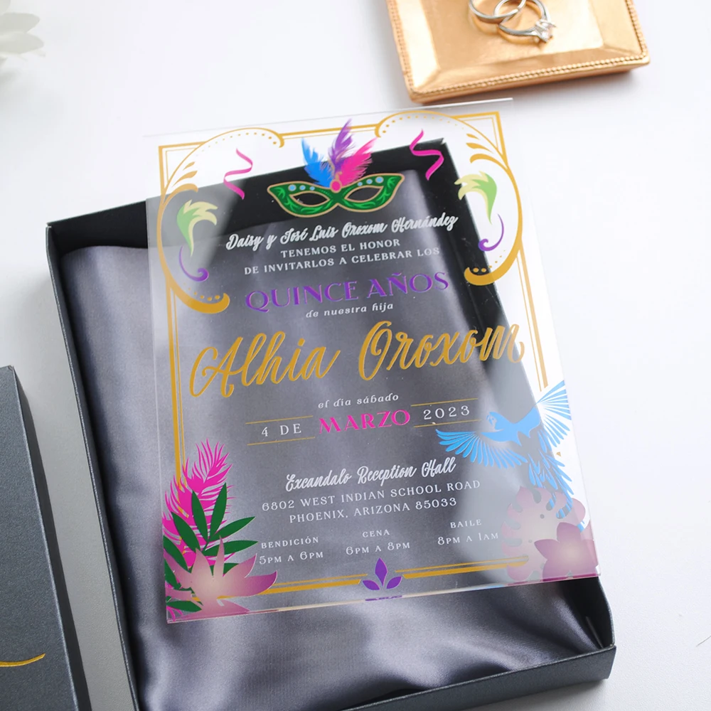 10 шт. акриловые Пригласительные открытки Quinceanera с УФ-принтом