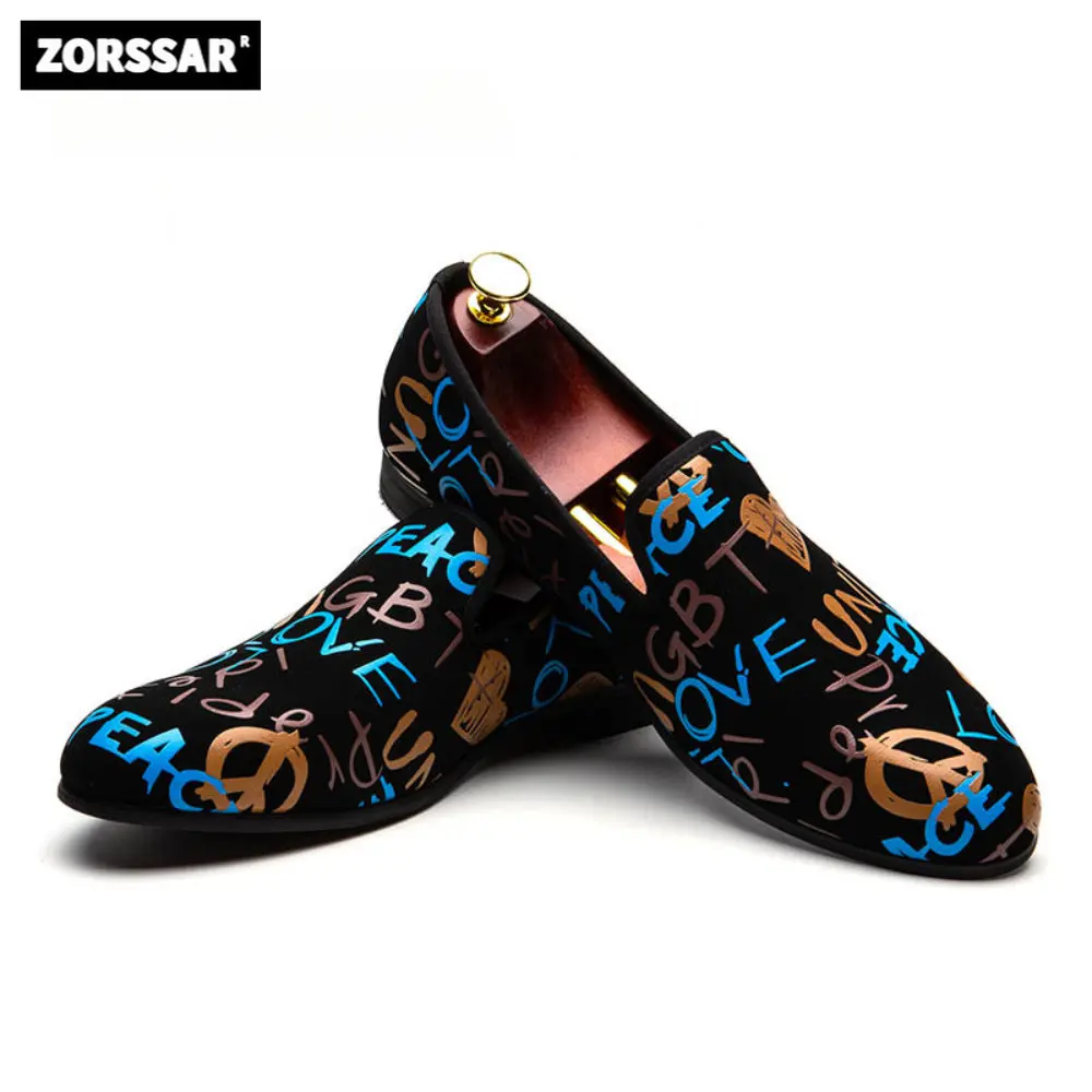 Туфли мужские деловые, удобные, с принтом, без застежки, лоферы, повседневная обувь, лето 2023