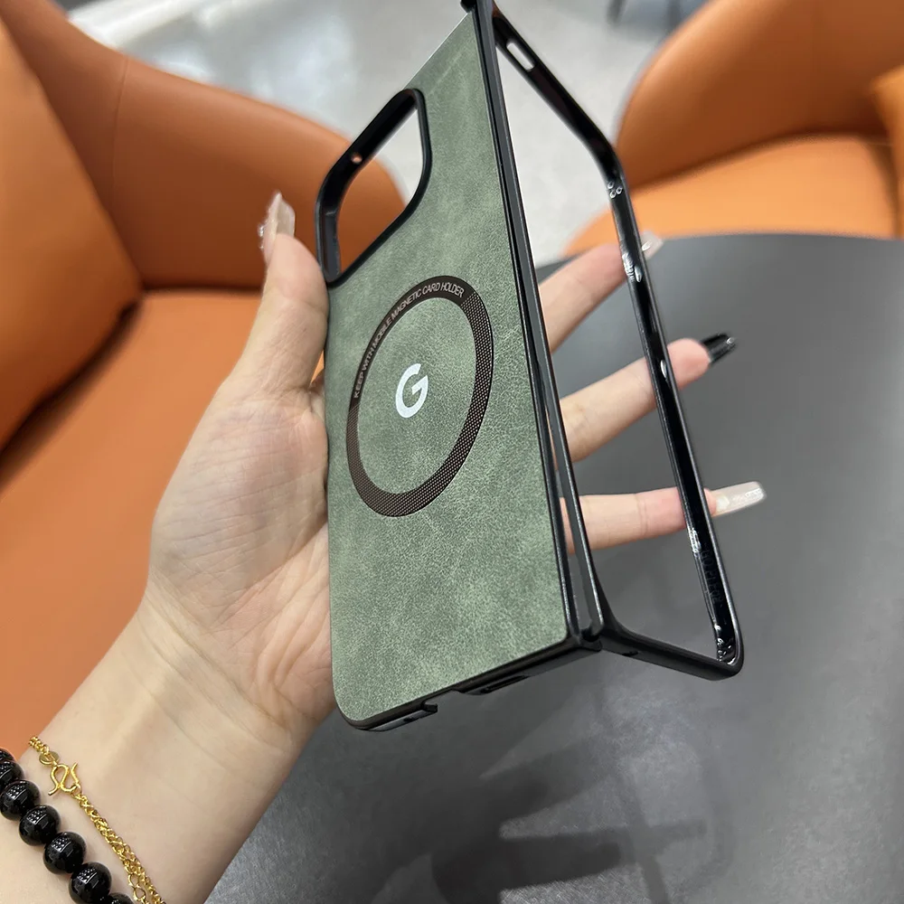 Роскошный магнитный кожаный чехол из овчины для Google Pixel 9 Pro Fold Magsafe защитный