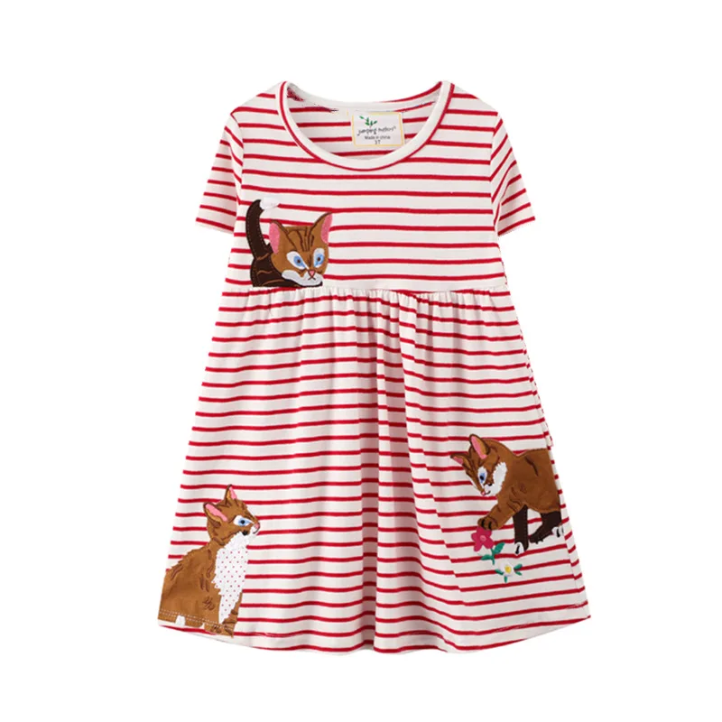

Платья вечерние девочек, летние хлопковые платья с вышивкой кошки, Лидер продаж, детская одежда, платье на день рождения для малышей