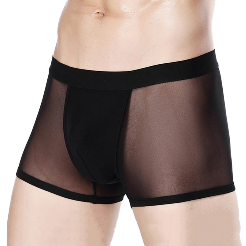 5 Pcs/Lot Men's Ice Silk Mesh Yarn Transparent Boxer Briefs Sexy Underpants Mesh Hollow Breathable Four Corners Men's Underwear