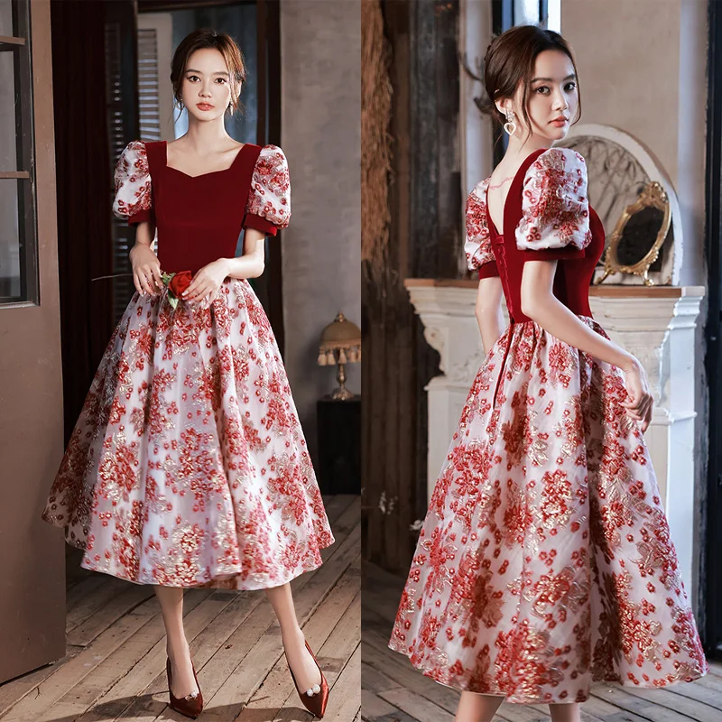 

Женское атласное платье с блестками It's Yiiya, бордовое ТРАПЕЦИЕВИДНОЕ ПЛАТЬЕ с короткими рукавами, V-образным вырезом, аппликацией и шнуровкой на лето