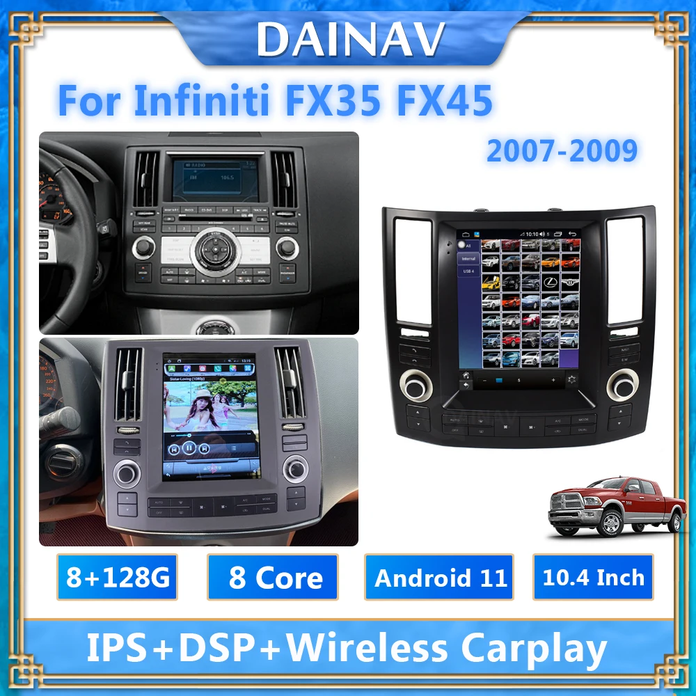 

Android 12 8+128GB HD screen Car Radio GPS Navigation For Infiniti FX35 FX45 2007 2008 2009 Auto Stereo Audio Video player