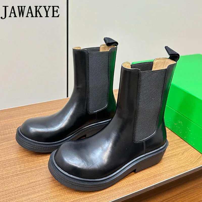 

Высококачественные зимние женские ботильоны из натуральной кожи, эластичные ботинки челси на толстой подошве, обувь на платформе, женские короткие ботинки белого цвета