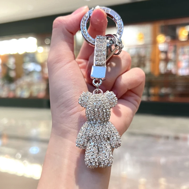 

Индивидуальные брелки со стразами и медведем, подвеска для мужчин и женщин, милая автомобильная сумка, украшение, подарок, брелок для ключей, аксессуары