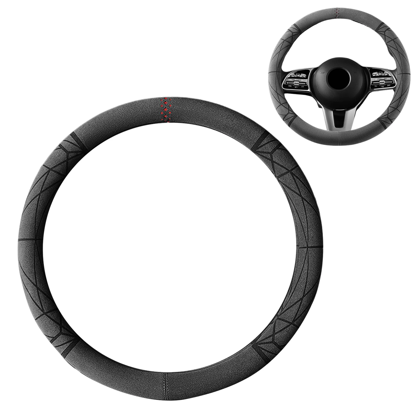 

Чехол рулевого колеса автомобиля противоскользящая дышащая впитывающая пот Алькантара автомобильный чехол для руля Внешний диаметр 14-15 дю...