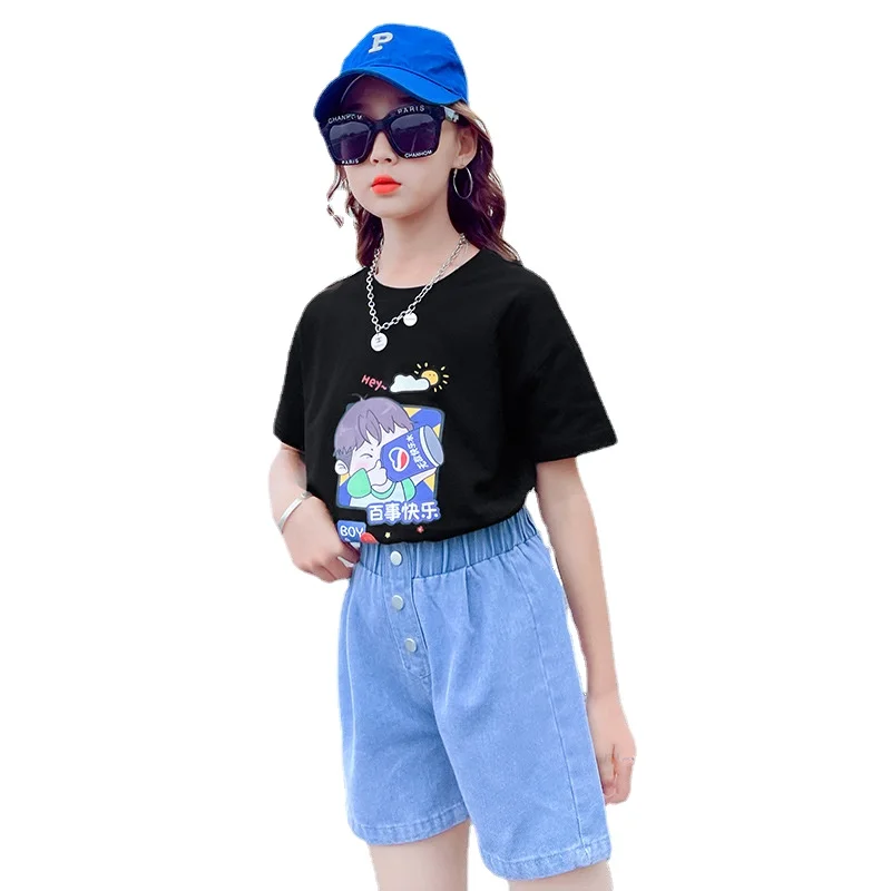 

Children Summer Clothes Outfits Girls Casual T-Shirt+Shorts Suit Tracksuit for Kids Clothing Two-Piece Set 6 8 10 12 14Years Old