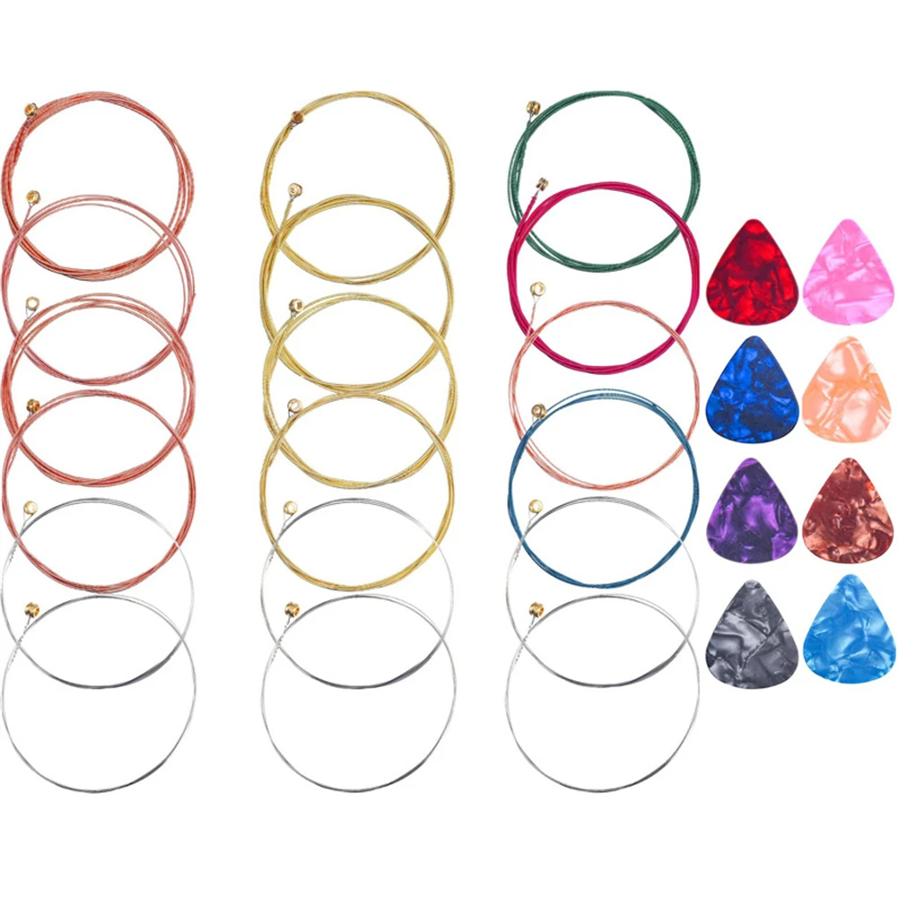 

3Set Guitar Strings Replacement Colorful Steel With 8pcs Picks For Acoustic Guitar Musical Instrument Guitar Parts Accessories