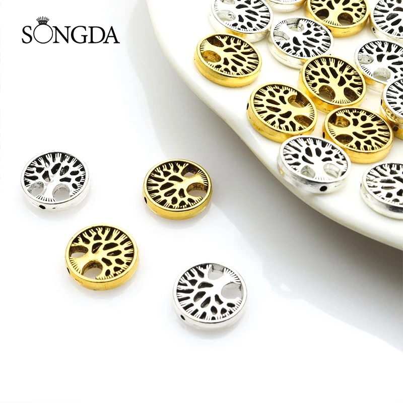 

10pcs Tree of Life Spacer Beads Round Plants Alloys Small Hole Loose Beads DIY Accessories Charms for Bracelet Necklaces Jewelry
