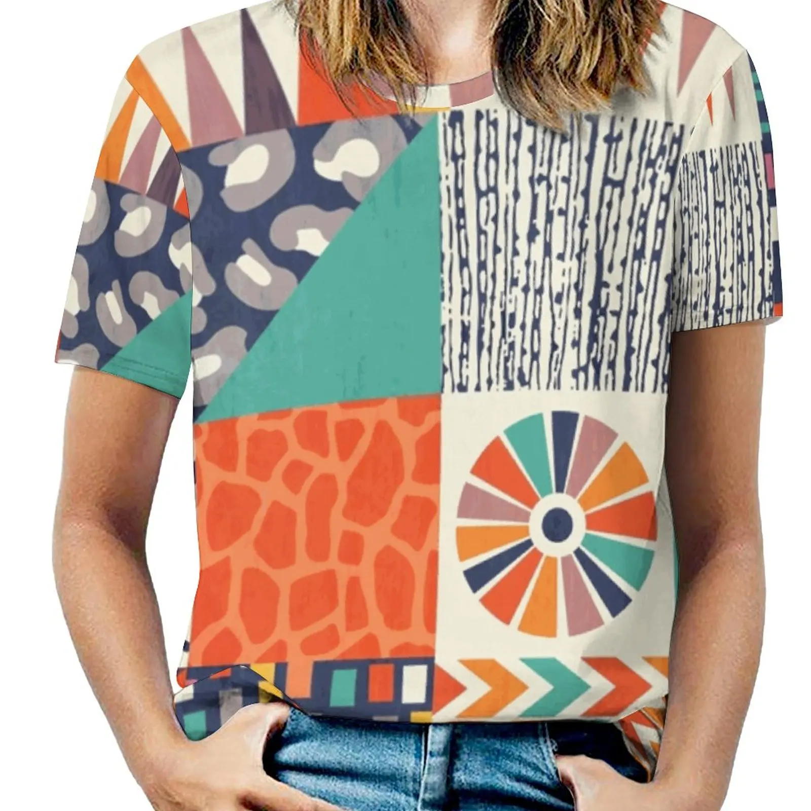 

Out Of Africa Woman'S T-Shirt Spring And Summer Printed T Shirts Crew Neck Pullover Top Africa Tribal Pattern Animal Skin