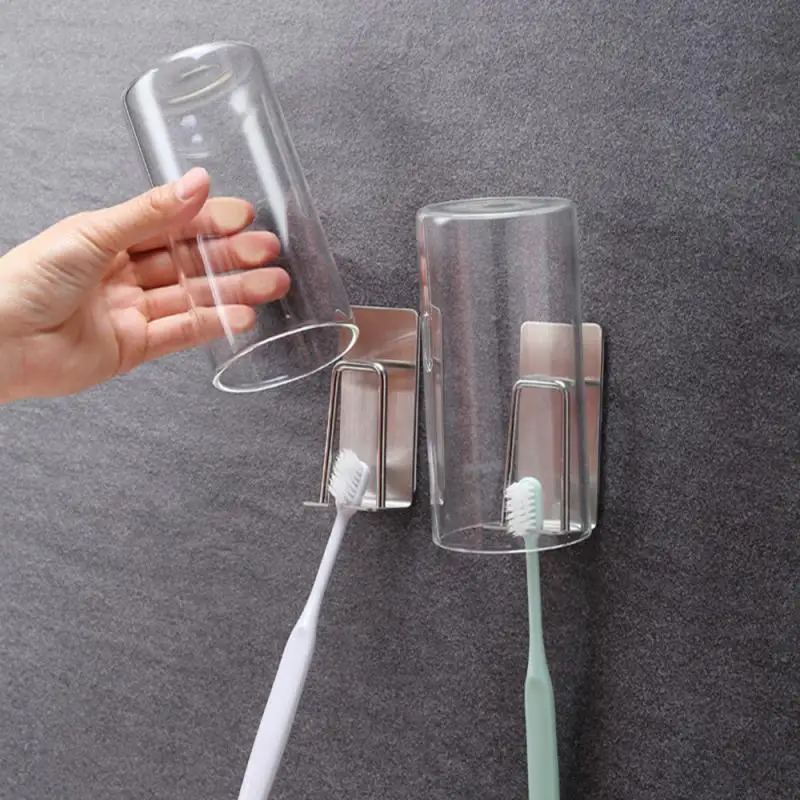 

Креативный домашний кронштейн из нержавеющей стали для хранения зубных щеток, крючки для установки в ванную комнату без гвоздей, клейкий держатель для зубной щетки, чашки