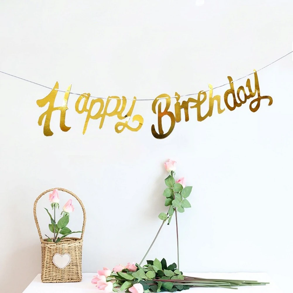

Gold Silver Happy Birthday Banner Bunting Hang Garland Wedding Party Decor Banner Home Party Baby Shower Decoration