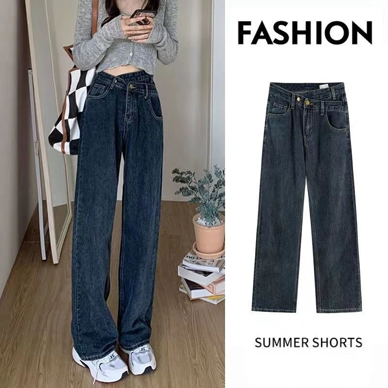 

Fashion Wide Leg Y2K Pants Women's Jeans Independent Belt Design Tooling Pockets American Style Retro Casual Denim Jean