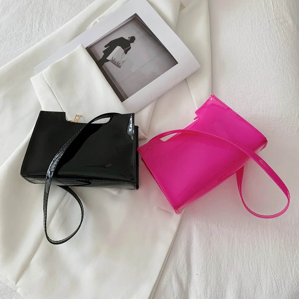 

Fashion Women Pure Color Soft Leather Women Designer Handbag Underarm Shoulder Bag Casual Transparent Small Purse