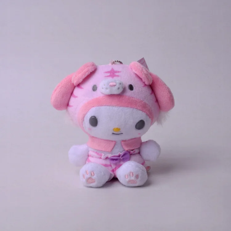 Фото Kawaii Sanio Мультфильм Плюшевая Кукла Брелок Mymelody Kuromi превращается в Китайский Зодиак тигр плюшевая подвеска на рюкзак подарок №5