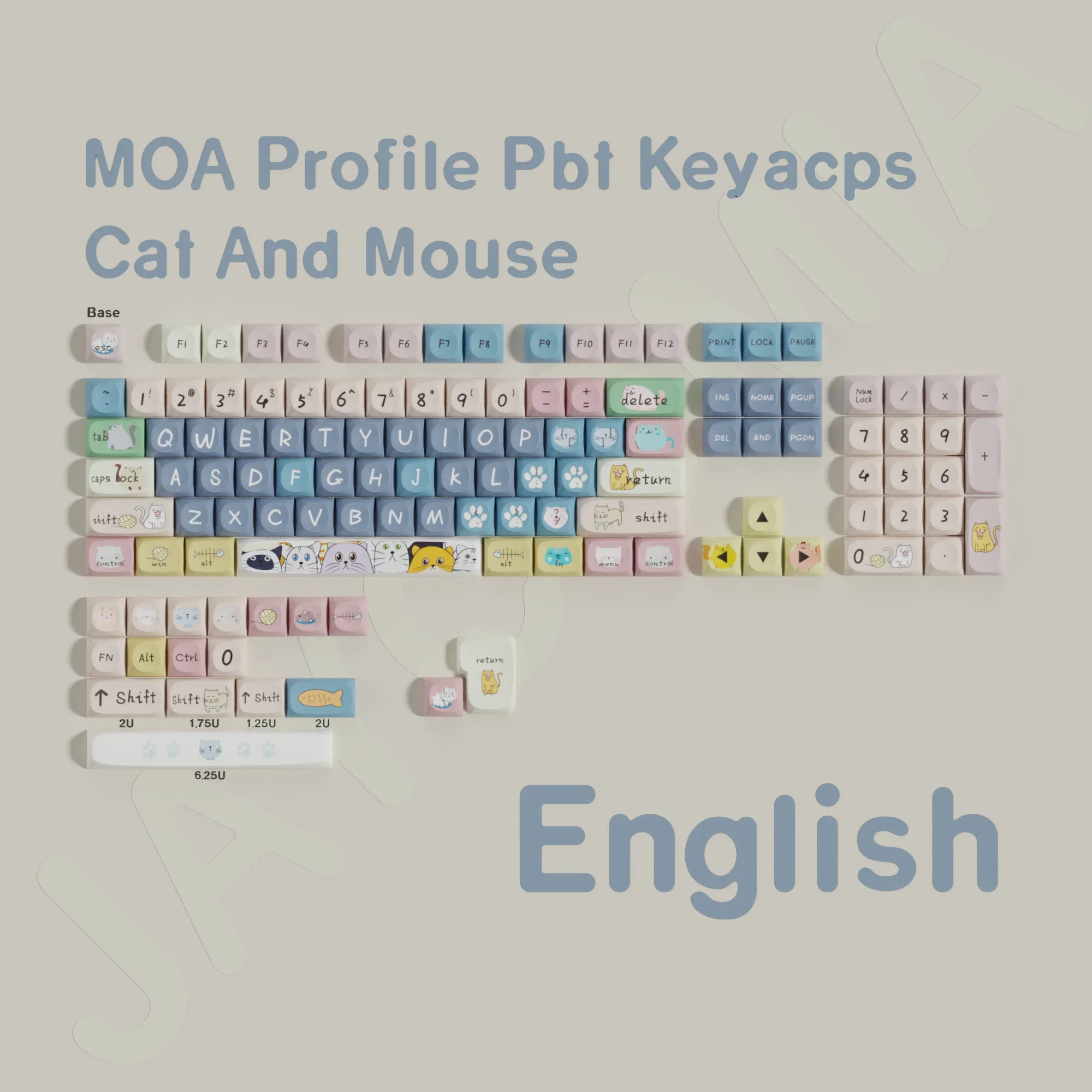 2024Newstyle MOA Profile Cat And Mouse PBT Колпачки для клавиш Корейский немецкий ISO ANSI Layout Большой