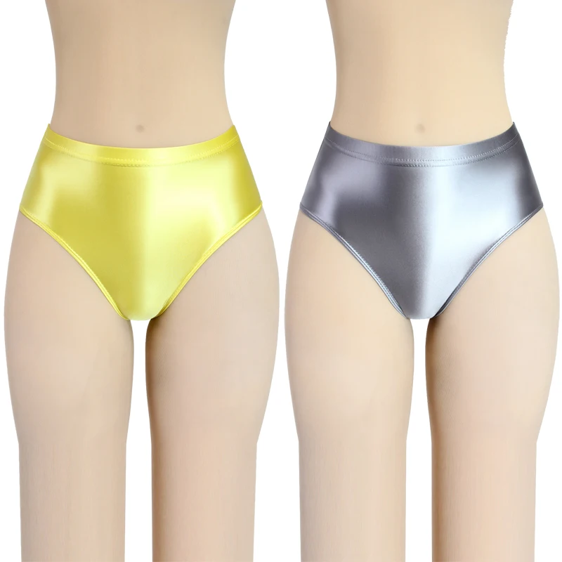 

Sexy gloss Briefs Bikini Bottoms with Buttocks Silky MEN middle-waisted Tights Oily swimming trunks women's swimsuit shorts