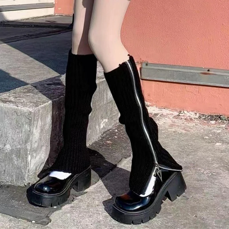 Осенние и зимние теплые вязаные шерстяные носки Jk на молнии сложенные