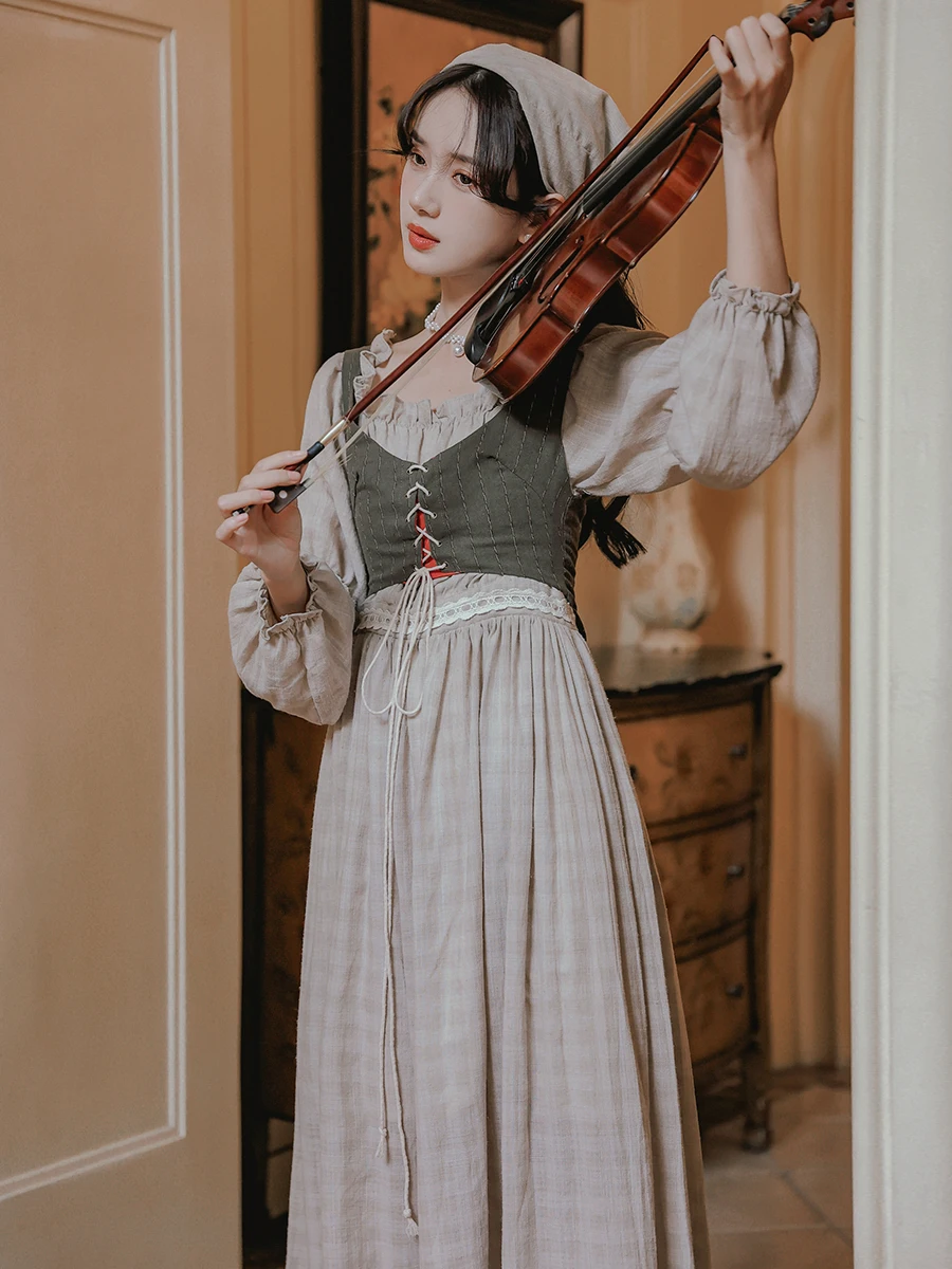 

Women's Autumn New Style French Idyllic Romantic Retro Waistcoat Cotton Linen Oil Painting Lolita Dress Dress