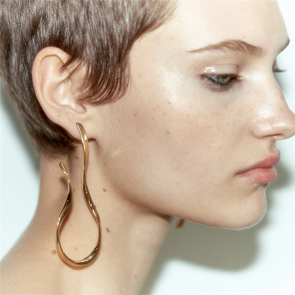 

2023 Trend New ZA Irregular Metal U-shaped Dangle Earrings For Women Luxury Brand Design Statement Jewelry Brincos Gifts