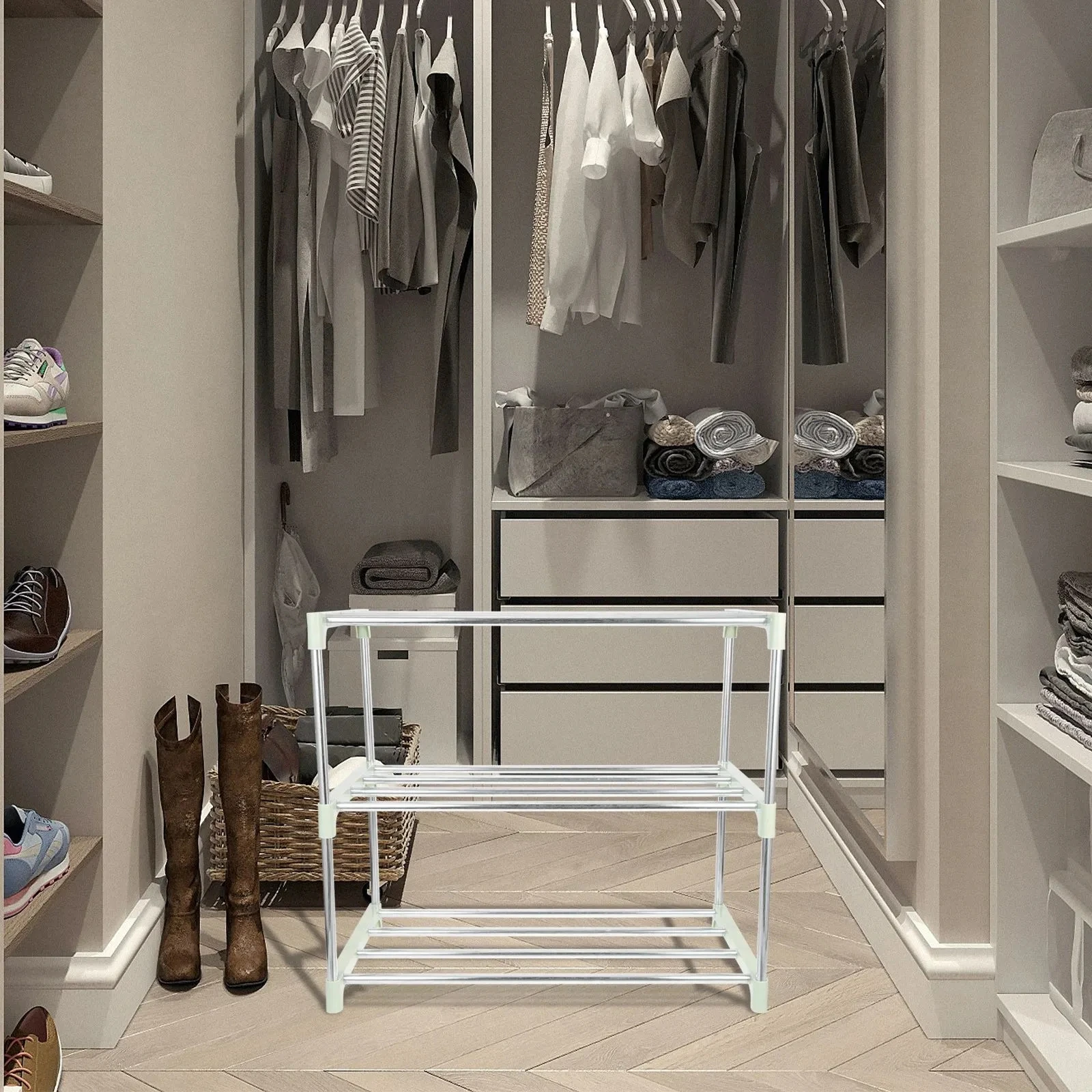 

Doorway shoe rack storage and assembly shoe rack stainless steel three-layer shoe rack closet entrance shoe rack storage