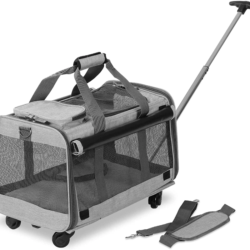 

Mesh Dog Carrier with Wheels, Heather Grey, Small/Medium