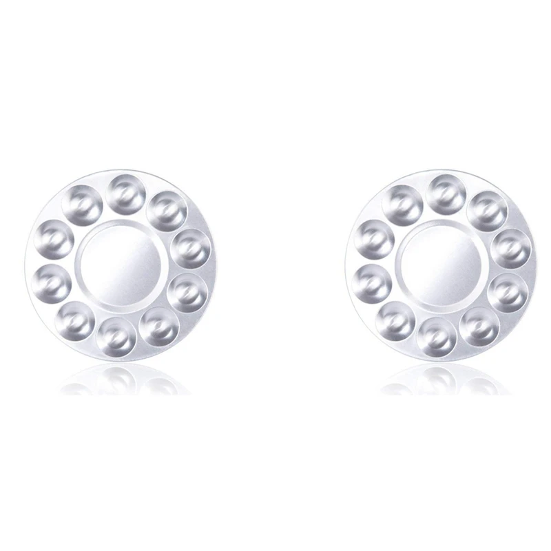 

2X металлическая 10 хорошо круглая художественная Акварельная палитра для смешивания краски лоток