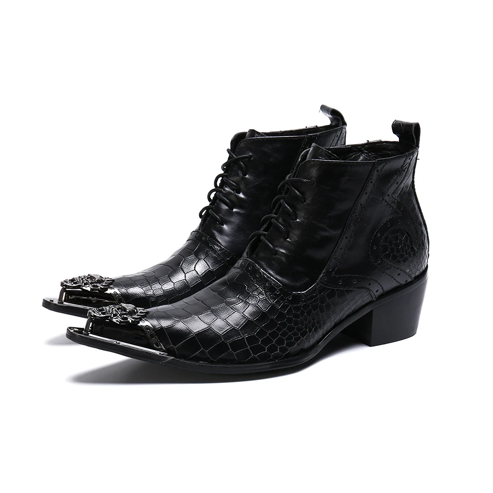 

2023 Elegant Lace Up Solid Color Banquet Shoes Fashion Pointed Toe Large Size Brogue Boots Classic Men Leather Derby Boots