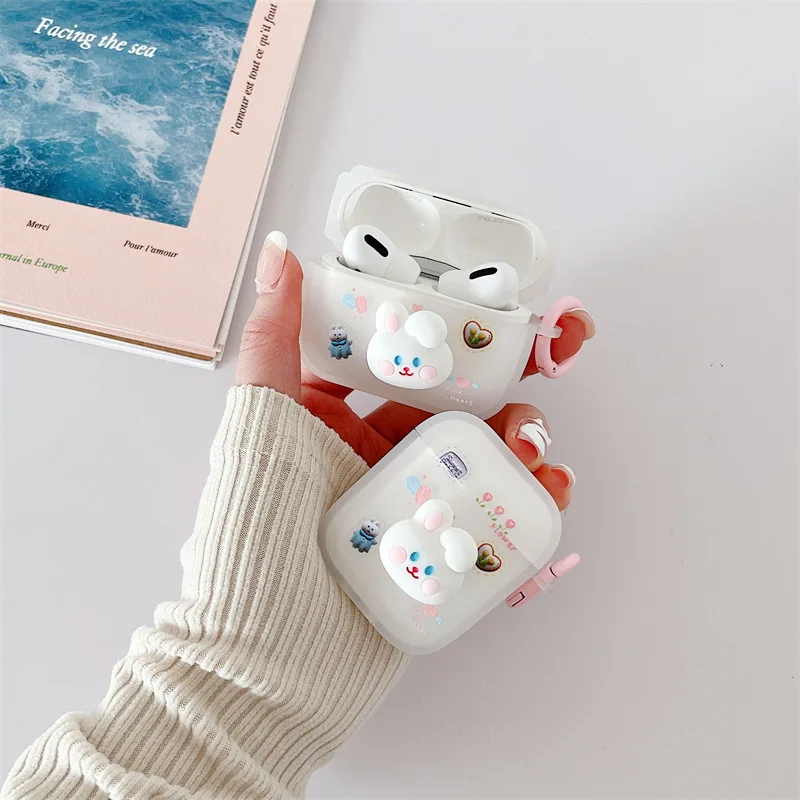 

Frosted Cute 3D Rabbit Case for Apple AirPods 1 2 3 Pro Cases Cover IPhone Bluetooth Earbuds Earphone Air Pod Pods Case