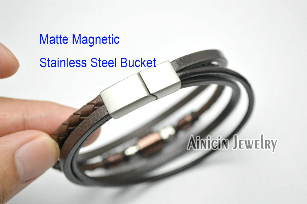 Многослойные браслеты из натуральной кожи с черным покрытием модные мужские