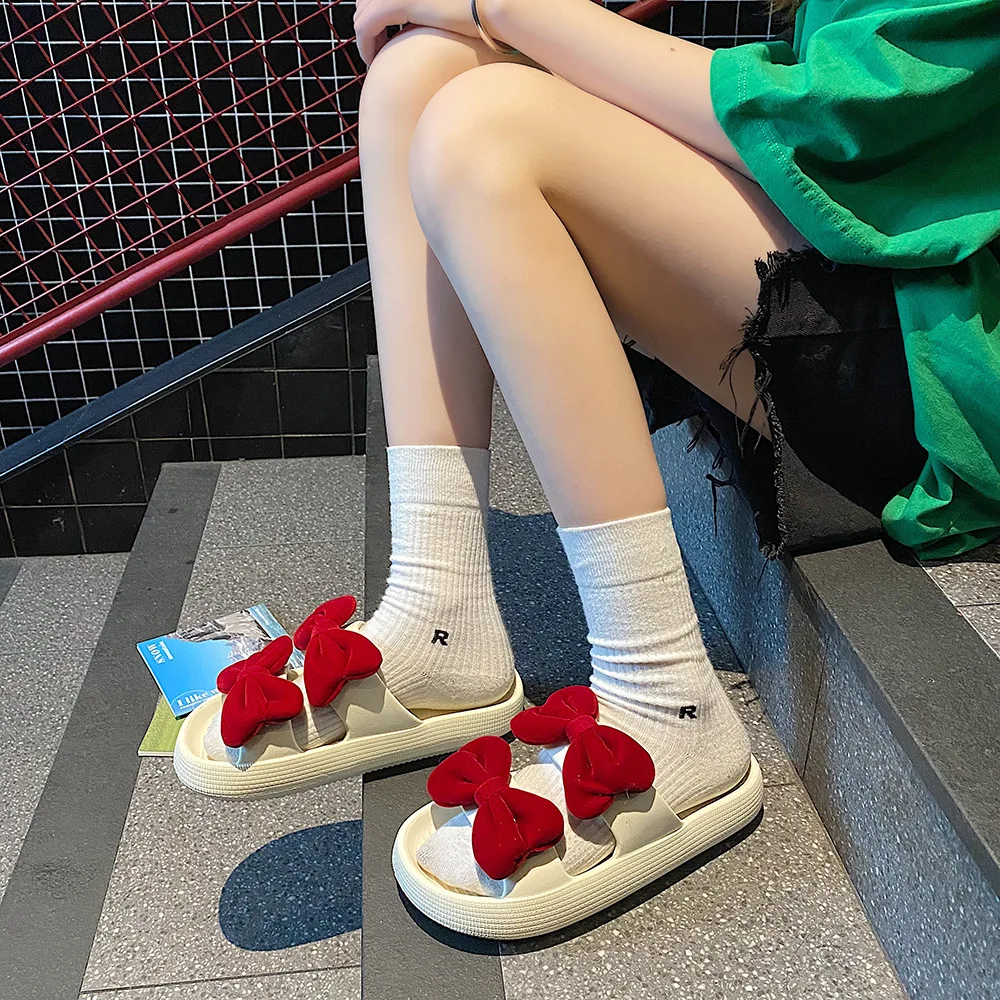 

Fashion Thick Bottom Sandals Women 2022 Spring New Sweet Bow Slippers Home Outdoor Girls Casual Lightweight Non-slip Women Shoes