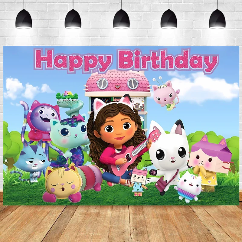 

Gabby Dollhouse Backdrop Baby Shower Photography Background Kids Happy Birthday Party Decoration Photo Banner Decoration