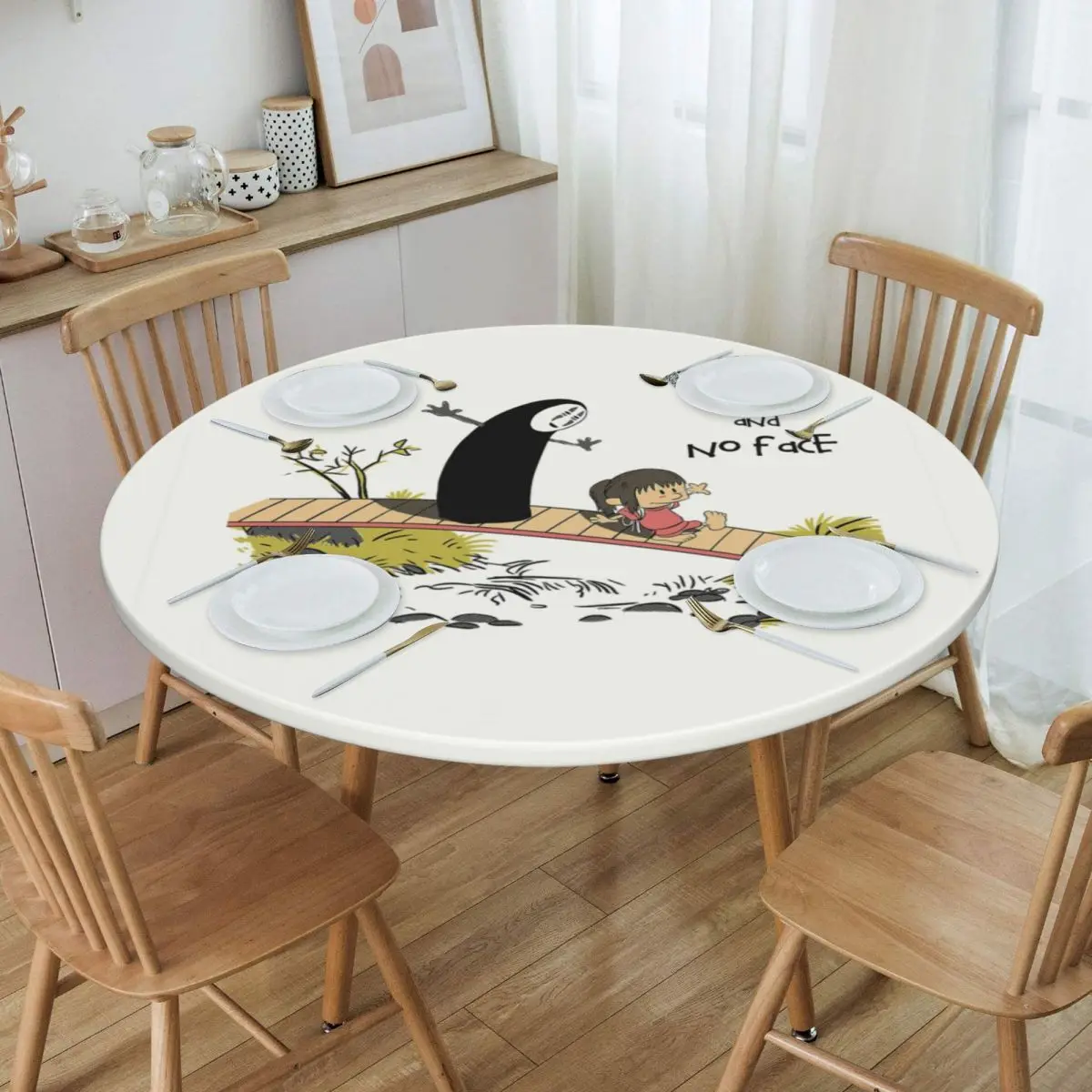 

Маслонепроницаемое покрытие для стола Chihiro Ogino и без лица, эластичное прилегающее покрытие для стола с рисунком аниме, скатерть с рисунком из аниме, скатерть для обеда