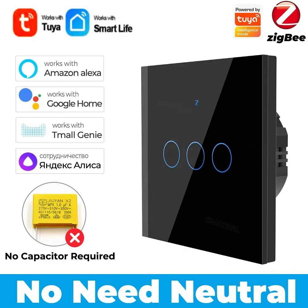 

Tuya Zigbee Smart Wall Light Switch No Need Neutral Touch Smart Home Smart LED Light Switch Works With Alexa Google Home Alice