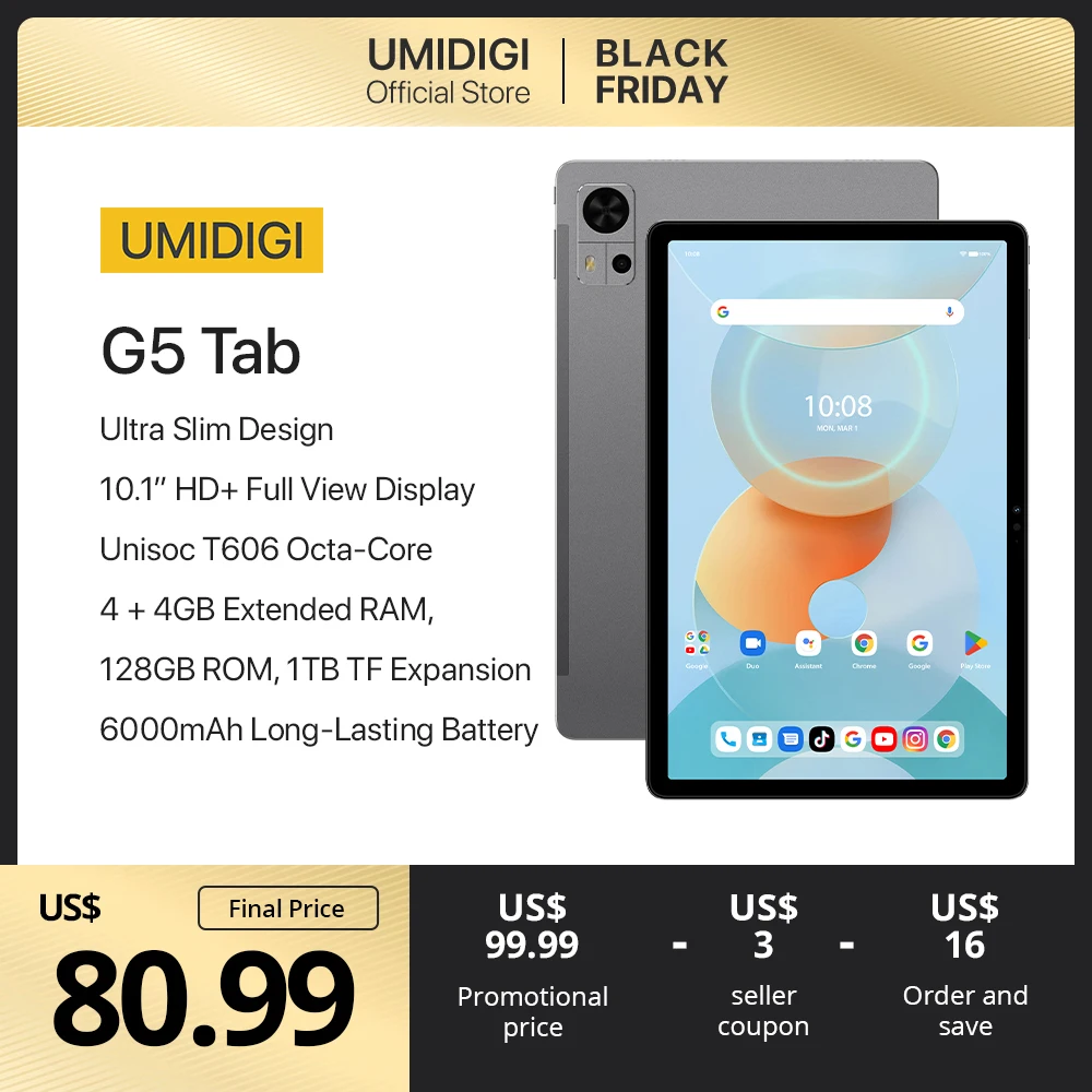 

NEW ARRIVAL UMIDIGI G5 Tab Smart tablet Android 13 10.1" HD Android 13 Unisoc T606 128GB 6000mAh Mega Battery AI Face Unlock