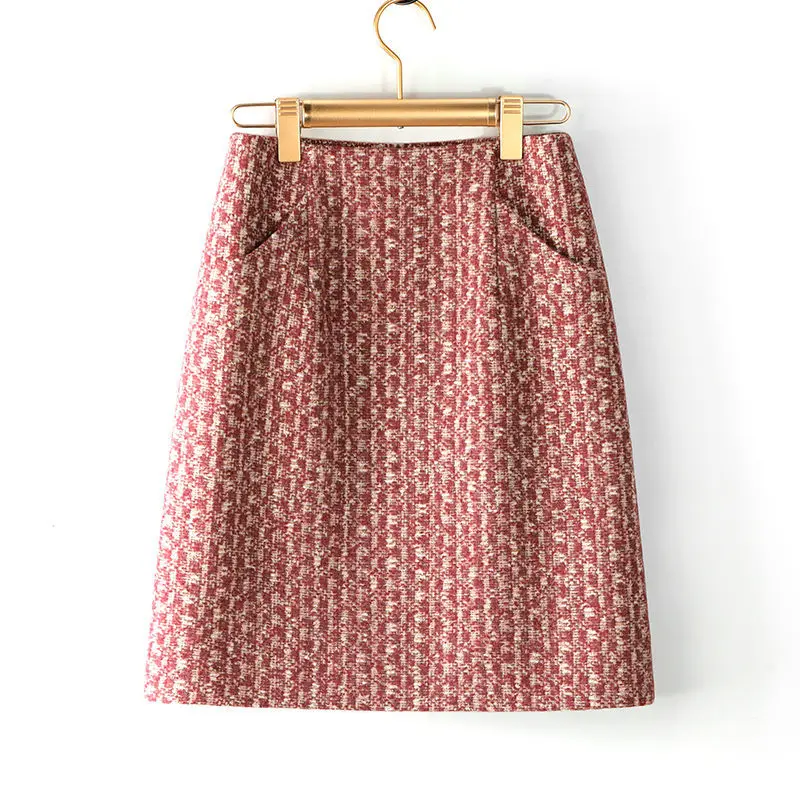 Женская твидовая шерстяная юбка до колен с завышенной талией | одежда