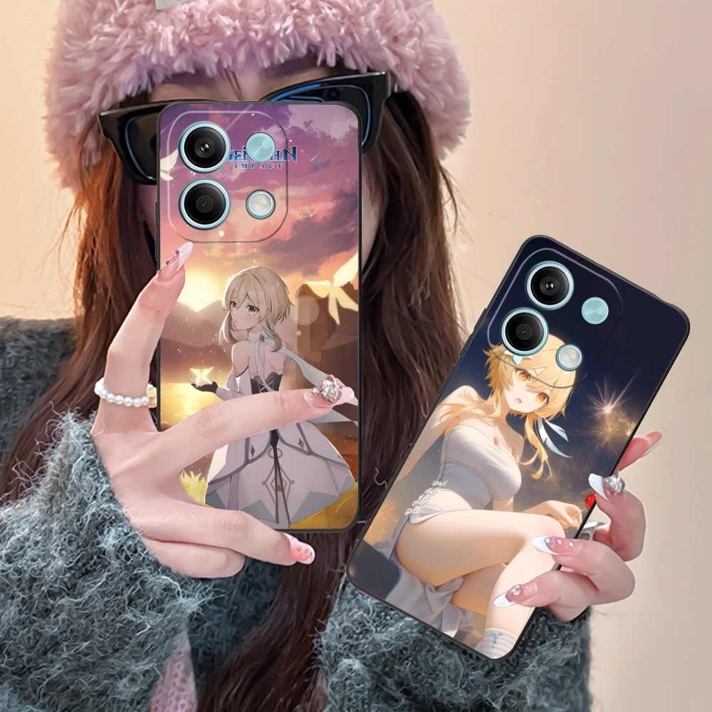 Чехол для мобильного телефона Genshin Impact Lumine Xiaomi Redmi Note 13 12 11 10 9 8 7 6 S A Pro Lite Plus 5G черный