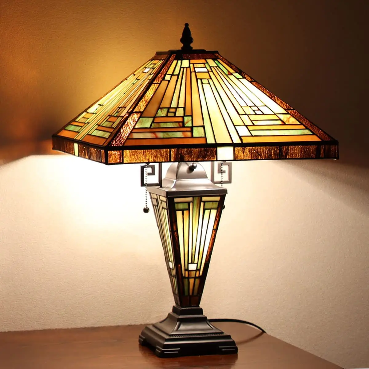 

Tiffany Table Lamp Stained Glass 16X16X24 Inches 3-Light Mother-Daughter Vase Desk Reading Light For Living Room Bedroom Office
