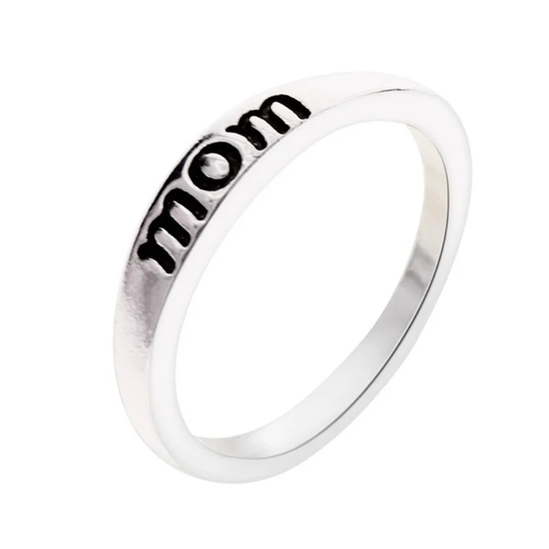 Silver Plated Mom Ring Mother or Dad Father Silver Color Simple Thin Smooth Finger Rings Holiday Mothers Day Gift Love Jewelry