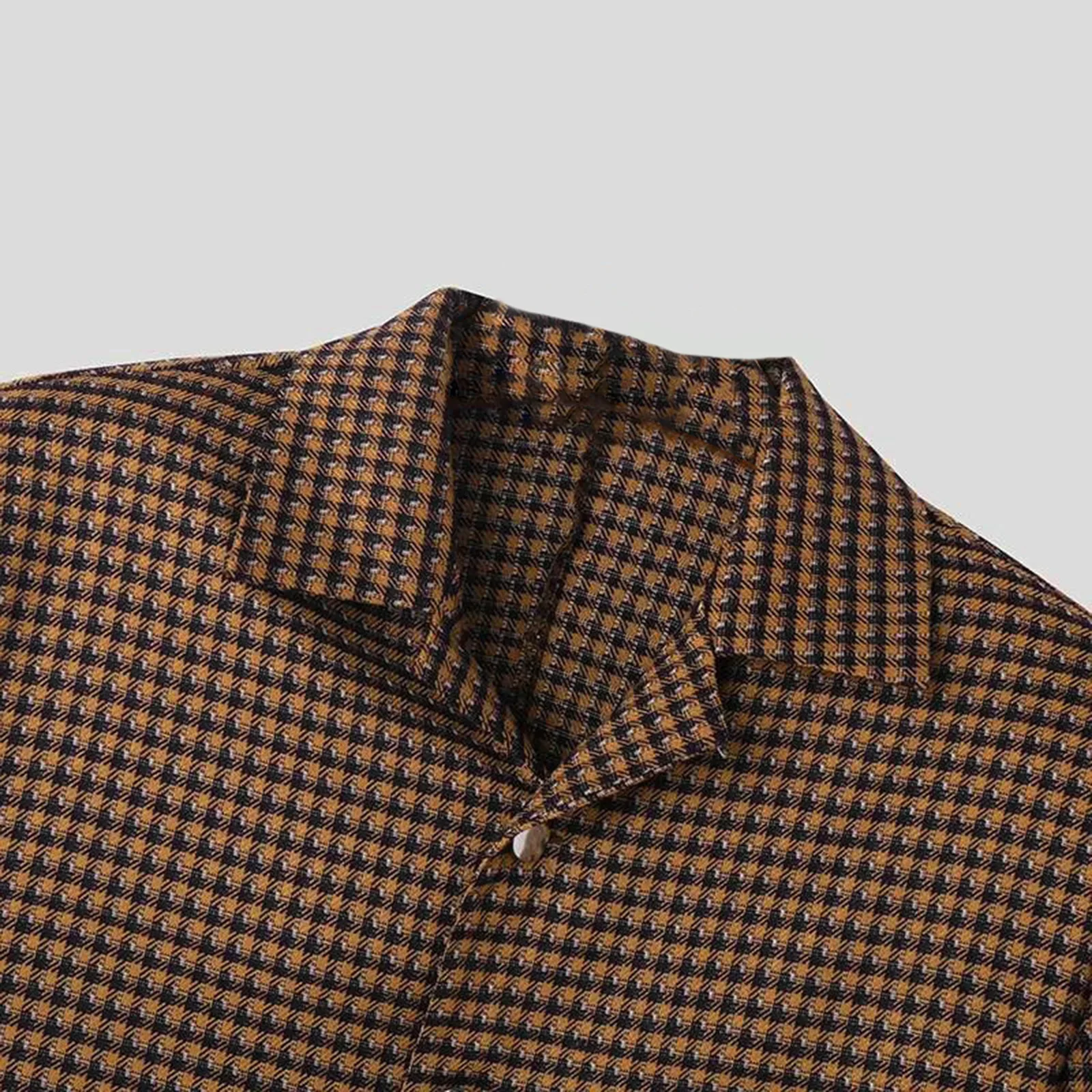 Мужская осенняя укороченная куртка с узором гусиные лапки пальто на пуговицах