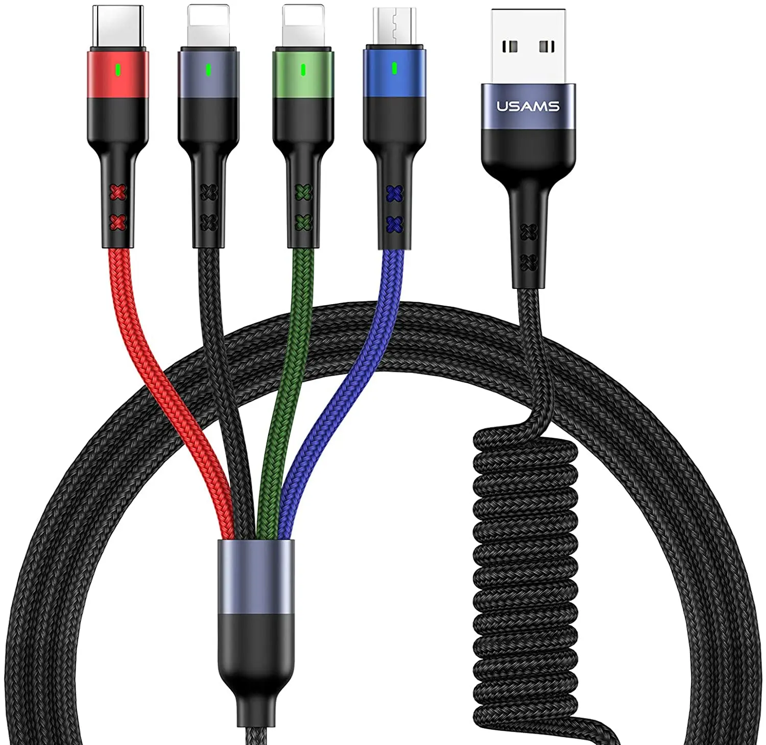 

USAMS SJ349 Nylon Braided 4 in 1 Colorful Fast Charging Cord Adapter Multi Charging Usb Cable