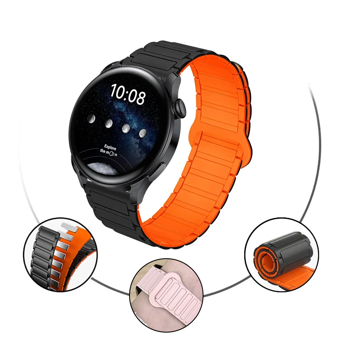 Фото Силиконовый ремешок с магнитной петлей 20 мм 22 мм для Samsung Galaxy watch 6/4/5pro/3/active2 amazfit браслет для HUAWEI watch GT2e 3 Band №3