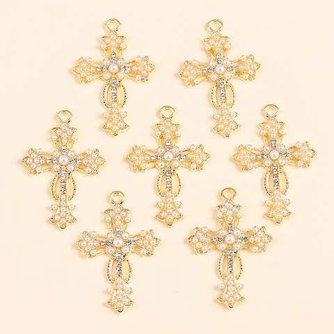10 шт. золотого цвета из сплава с жемчугом и крестом, ожерелье для женщин, изготовление своими руками, модная роскошная тонкая цепочка, ожерелье, аксессуары, ювелирные изделия