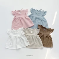 2022 summer new baby childrens clothing cute sweet flying sleeve girl baby candy color short sleeved suit summer