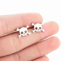 tulx fashion pirate skull stud earrings punk rock skeleton earring for women kids stainless steel hip hop ear jewelry